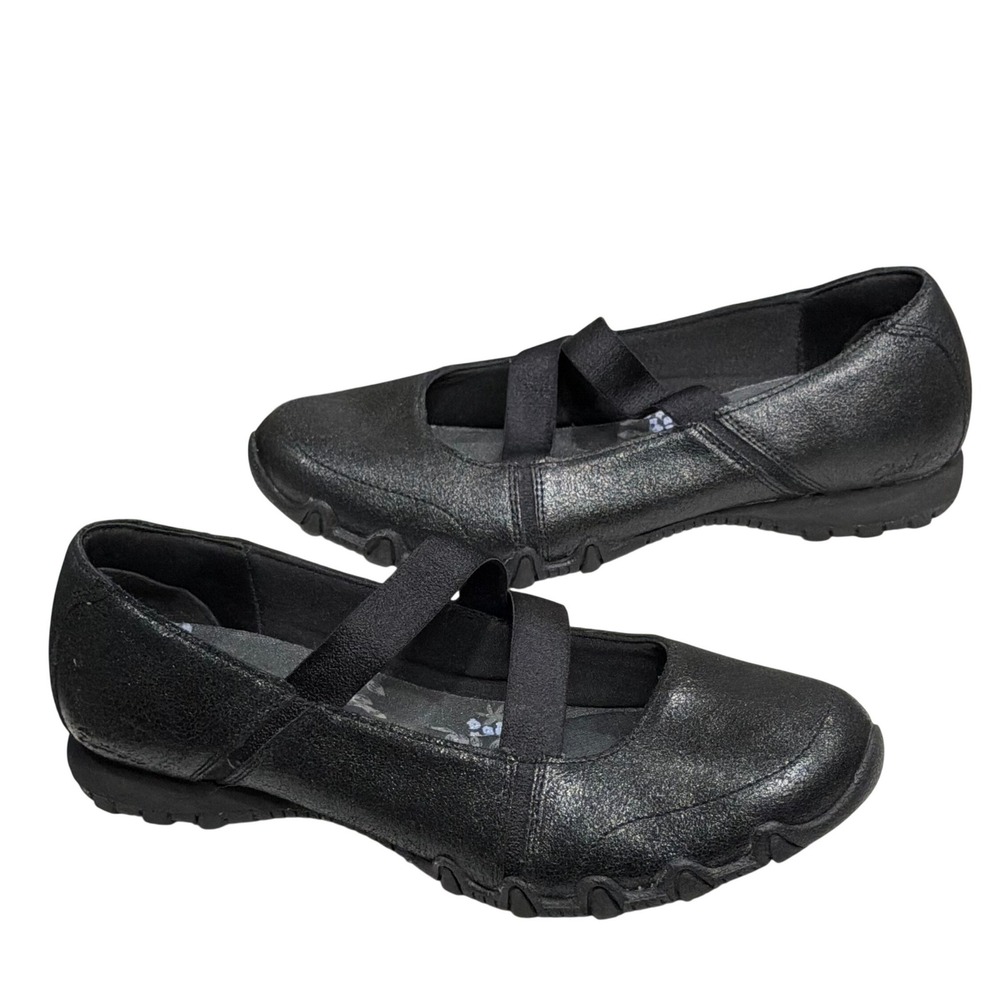 Skechers Bikers Fiesta Mary Jane Flats Women 7.5 Black Memory Foam Comfort Shoes